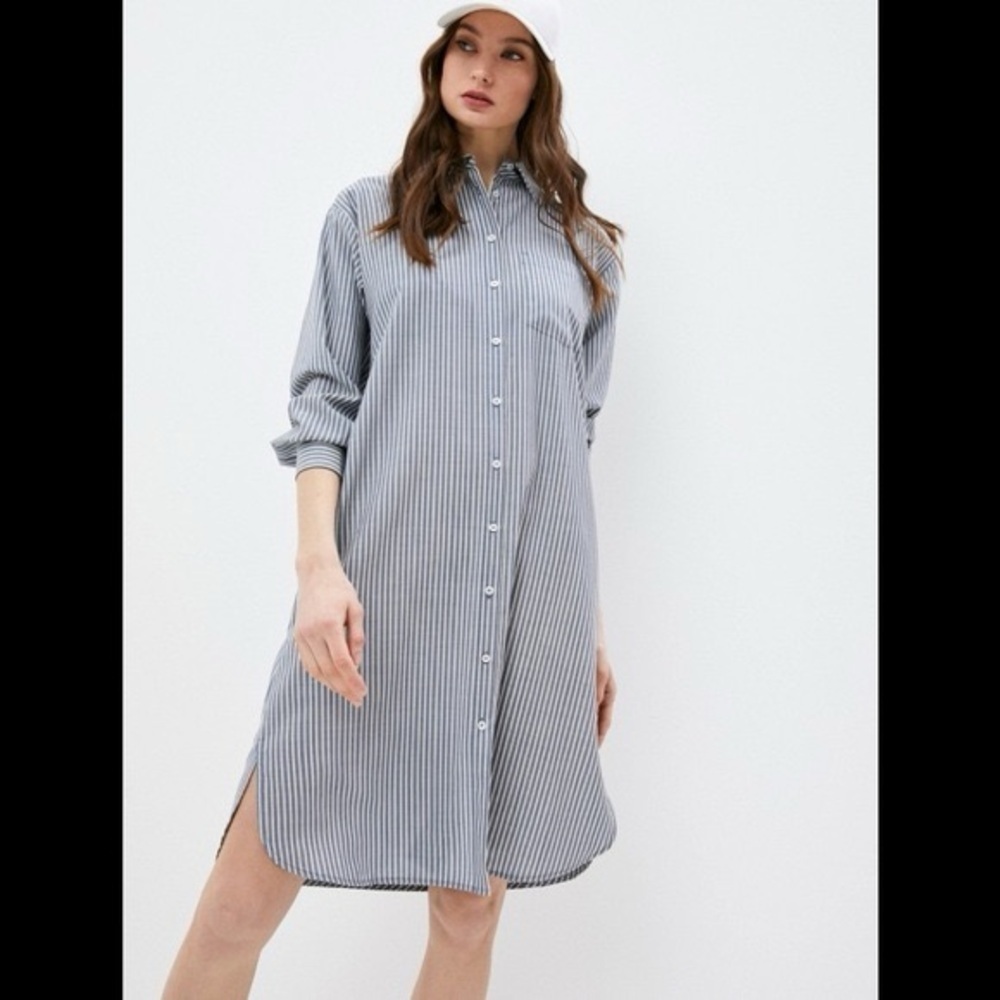 Beautiful 100% cotton striped button-down minimalist shirt dress - Picture 2 of 11